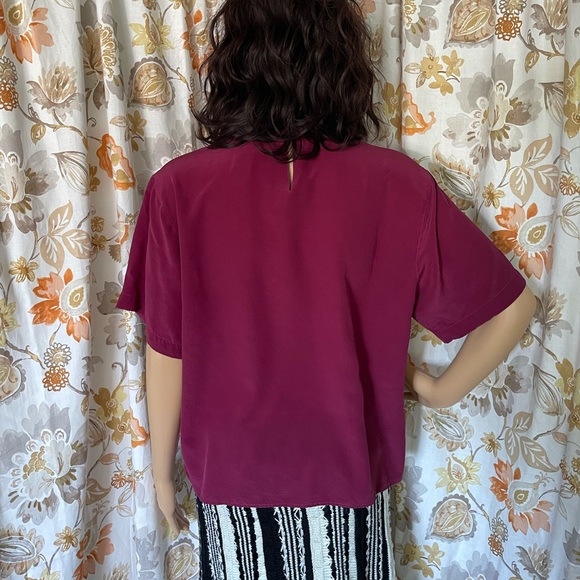 DOUGLASS 100% Silk Round Neck Short Sleeve Blouse Size L Purple - Picture 4 of 5